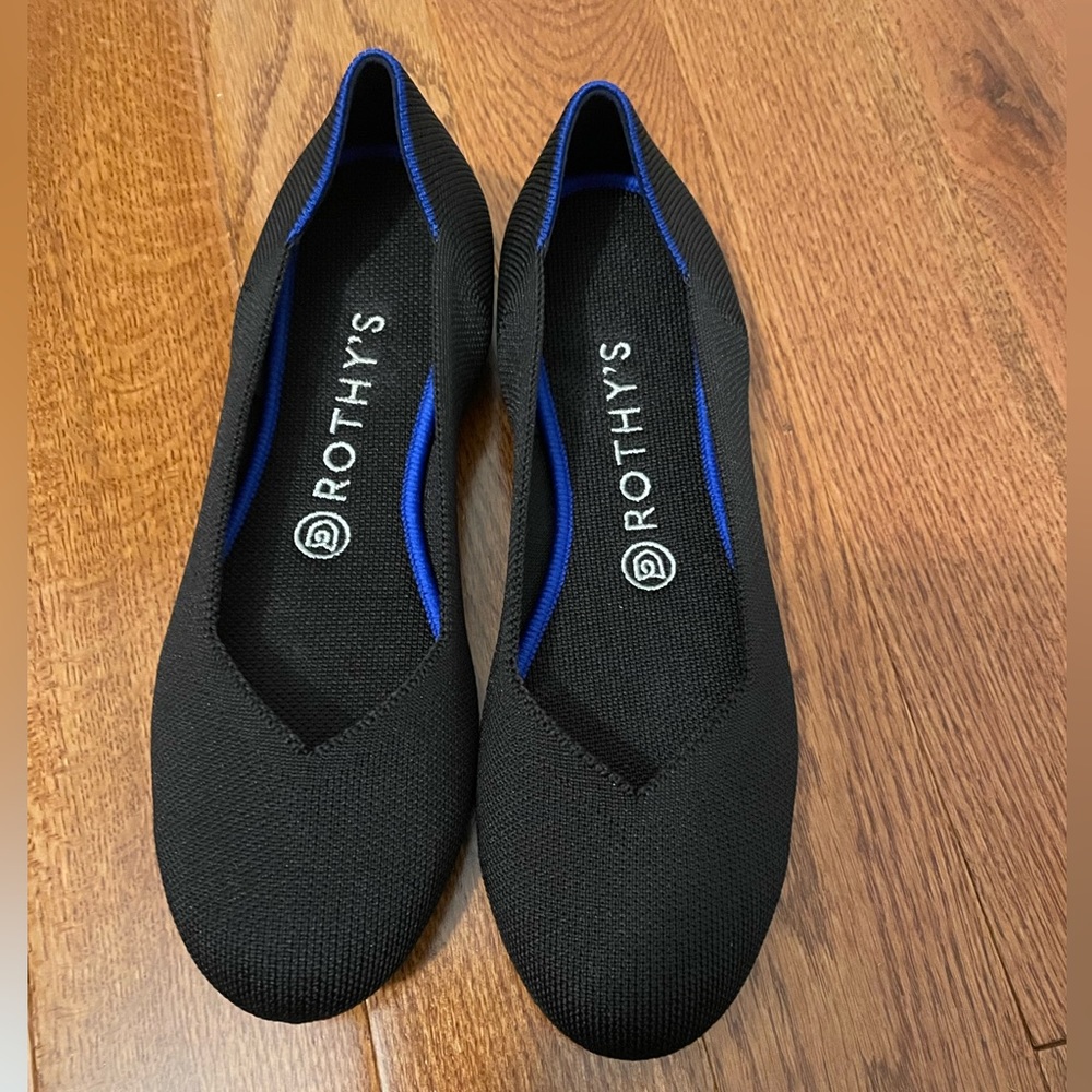 Rothy's Black Flats with Blue Trim